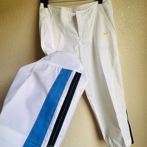 Nike Women's Cropped Pants Size Medium White With Bottom Stripes Capris